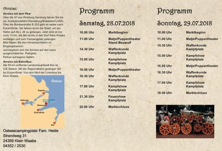 Plakat zur Bewerbung des Wikingermarktes in Waabs am 28. und 29.7.2018, nähere Infos unter Tel. 04352 2530