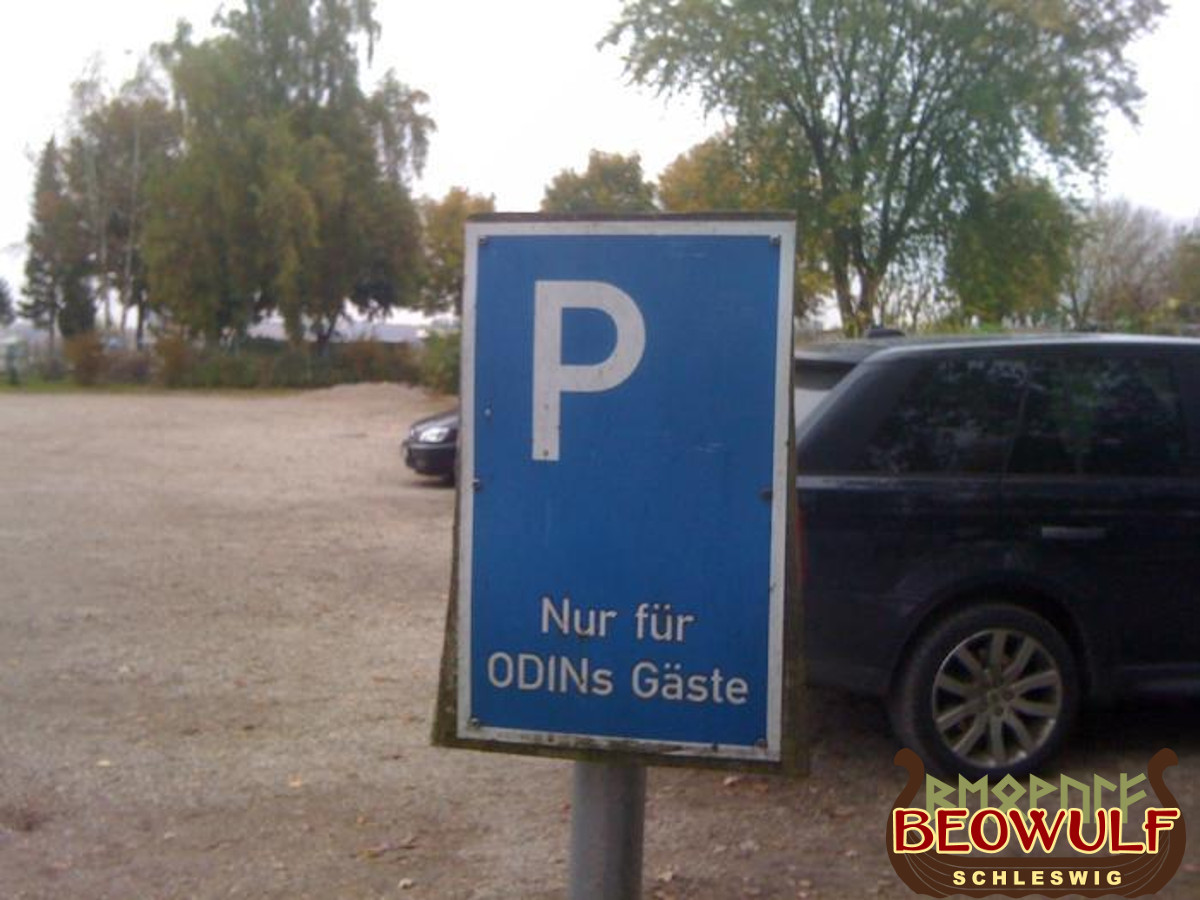 Ein Schild, das mit dem großen Buchstaben "P" eine Parkfläche markiert. Ergänzend steht hier: Nur für ODINS Gäste.